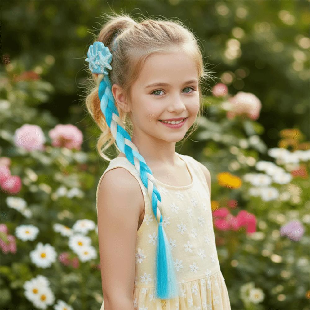 Synthetic Girls Twist Braids Hair Colorful Baby Wig Hairbands Ponytail  Party