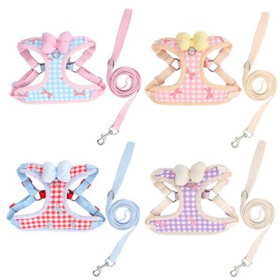 New Dog Leash Bow Dog Chest and Back Plaid Korean Style