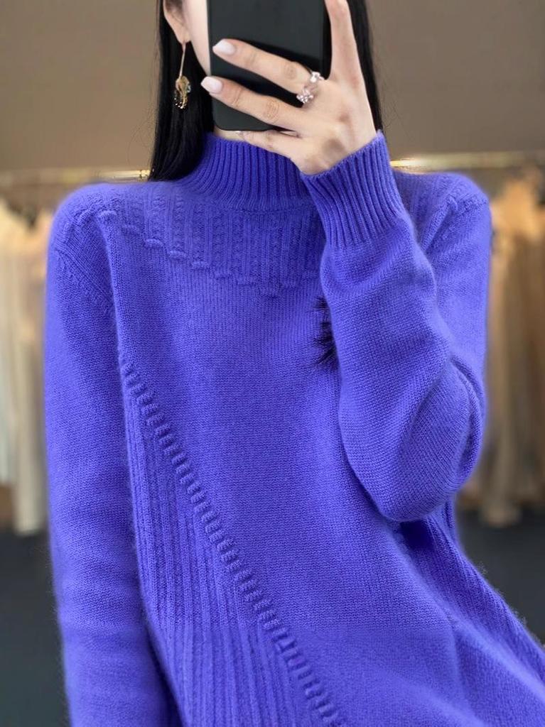 Women's Thickened Short Sweater with Half-High Collar - Cozy Cashmere Blend, Loose Fit, Long Sleeve, Winter Base Layer, Lazy Style.
