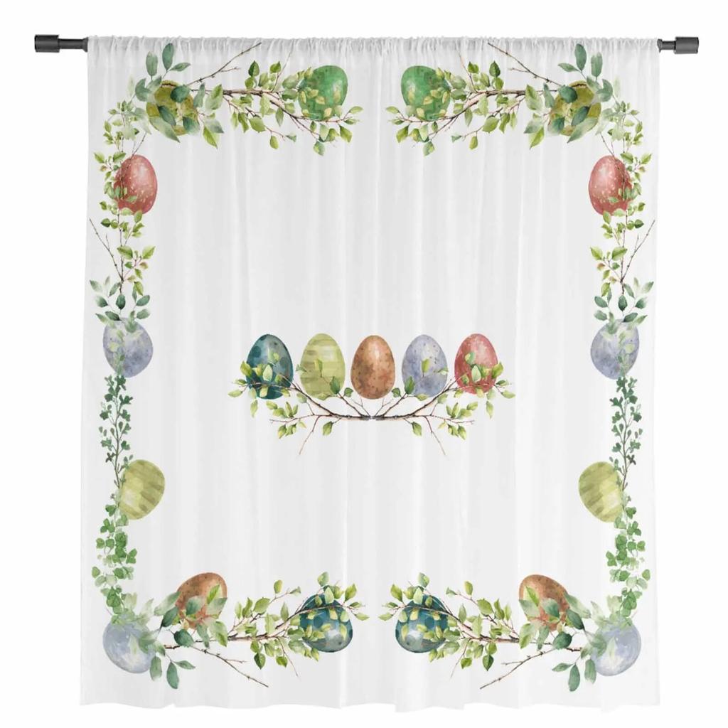 Easter Egg Plant Leaves Sheer Curtains For Living Room Kitchen Window Curtains Bedroom Tulle Voile Curtains