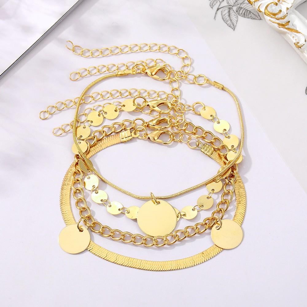 Charm 4pcs/set Of For Holidays A Gift Multi-layer Suitable For Daily Wear Stackable Bracelets Classic Snake Bone Chain Design Women's Round Pendant