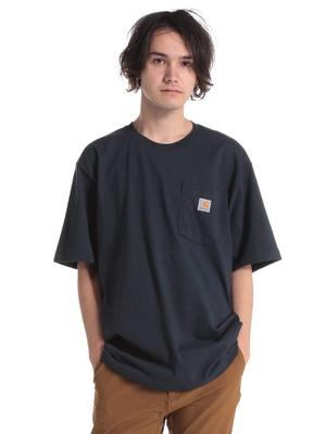 Plain Logo Pocket Crew Neck Short Sleeve [Carhartt] T-Shirt [K87] (L, Navy)