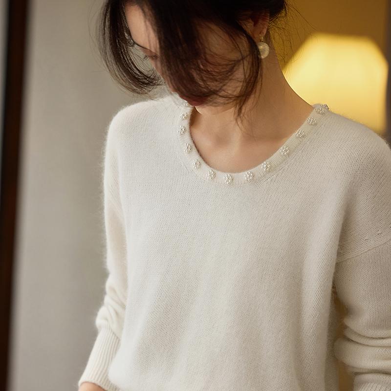 Women's Cashmere Sweater Qinghe Cashmere 30% Cashmere 70% Wool Autumn and Winter Pullover Warm and Fashionable