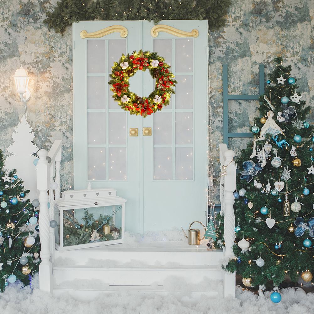 Artificial Christmas Wreath Branch with Light Home Rattan Golden Garland For Door Hanging Wall Outdoor Christmas Ornament Decor