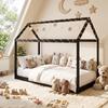 Single Bed Frame, House-Scandinavian-Style Wooden Bed Frame for 90W x 190D cm Mattress, Black