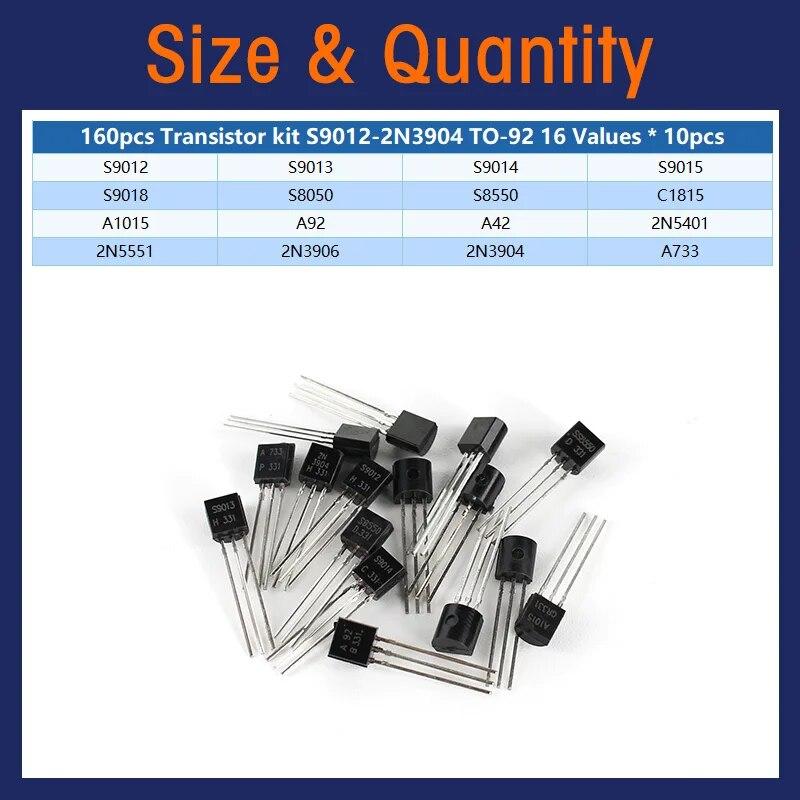 16kinds*10pcs Triode Transistor Assorted Kit, S9011 S9012 S9013 S9014 S9018 A1015 C1815 A42 A733 A92 S8550 S8050 2N3906 2N3904