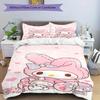 3pcs My Melody, Kawaii Breathable Polyester Bedding Set Soft Duvet Cover and 2 Pillowcases,Suitable for All Seasons, 082651b