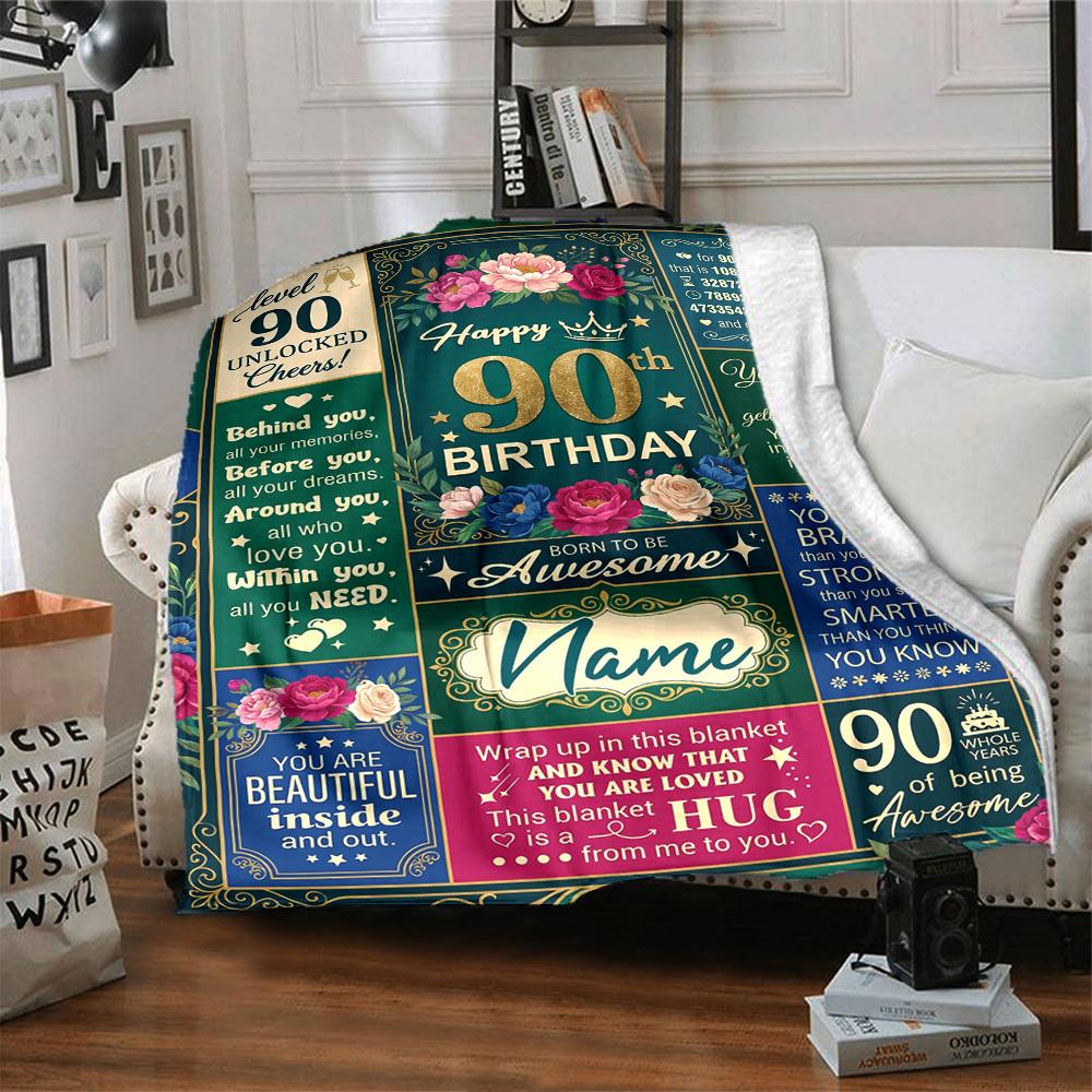 90Th Birthday Celebration Personalized Name Blankets Throws Suitable For Outdoor Use Camping Picnics Travel Sofas Pets Offices And Birthday Giftsd18