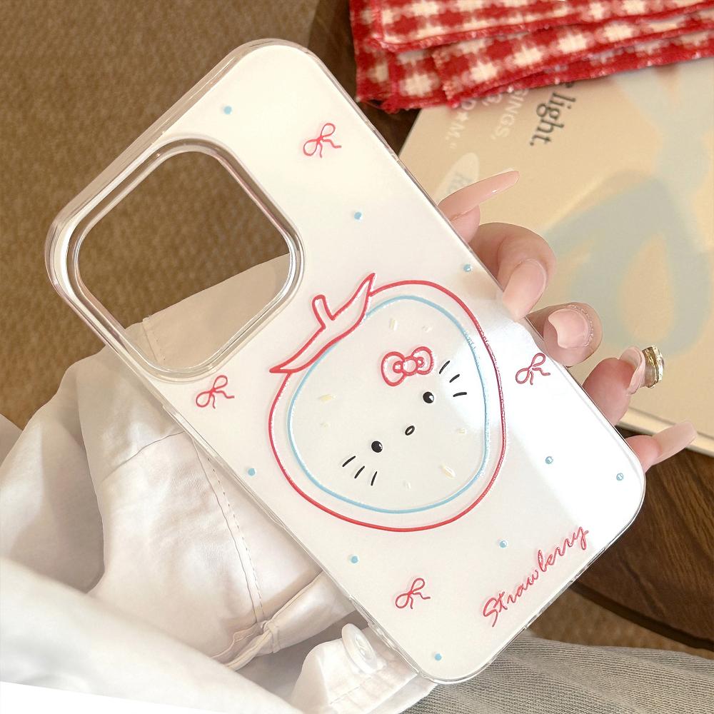 Cute Strawberry Cat IPhone 16 Case, Compatible with IPhone 17 Pro Max, Multi-Size Protective Case