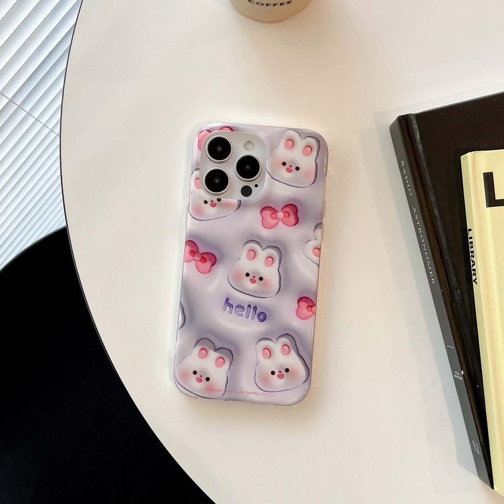 3d Rabbit Cartoon Shell For Iphone 13 12 Promax 14 11 Pro Max Cute Bunny Relif Imd Ins Lovely Phone Case Back Cover Capa