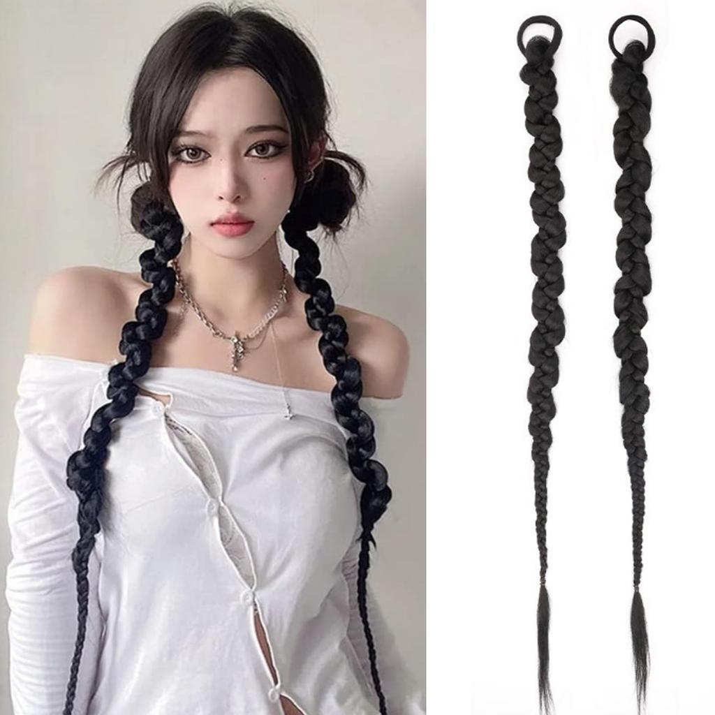 HAPVITAL Haarverlängerungen Geflochtene Verlängerungen von Perückenhaarverlängerungen Zopfperücke Tanzverlängerungen 60 cm Pferdeschwanz Twintails Haarzubehör Einfach zu installieren