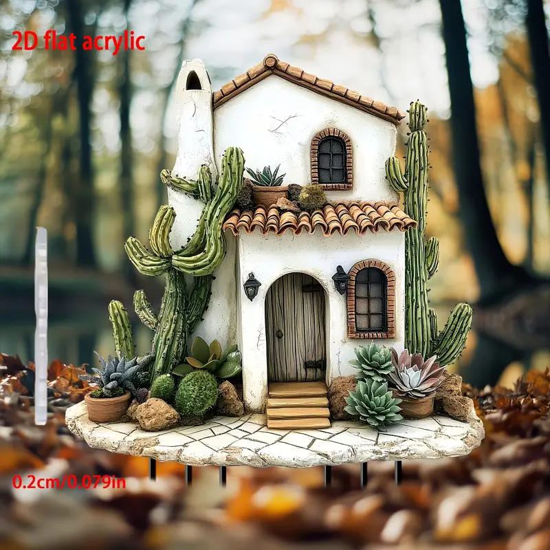 1 piece of whimsical cactus house garden stake - perfect for flower pots and lawns, ideal home and garden decoration gift,