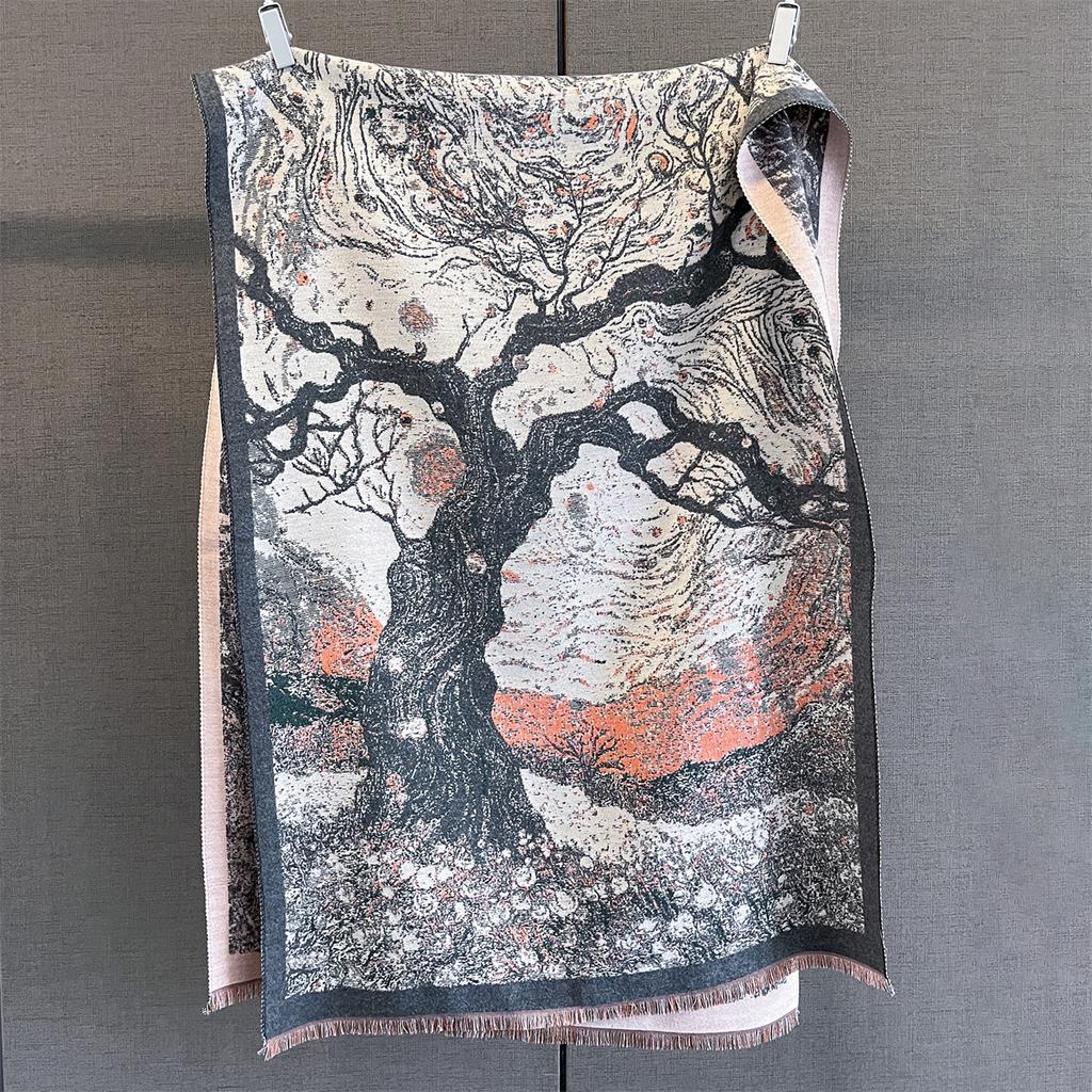 Autumn/Winter Warm Scarf 185*65cm Fashion Print Tassel Shawl Women's Imitation Cashmere Thick Scarf Warps Coldproof Blanket