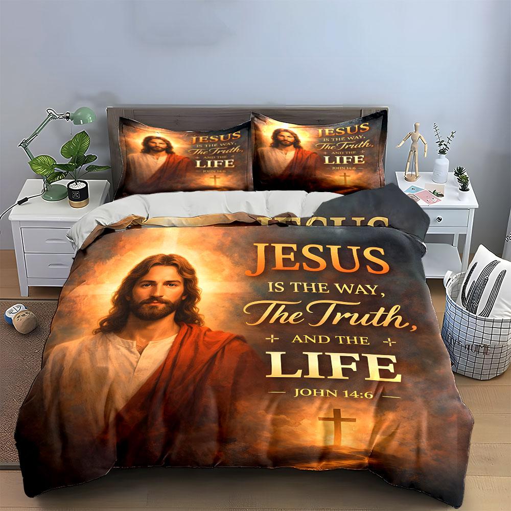 Jesus Biblical Quote Design Bedding Duvet Cover Set (1*Duvet Cover 2*Pillowcases, without duvet insert)