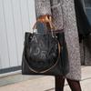 High End Black Women's Handbag with Large Capacity Made of High-quality Cowhide and Printed with Letters