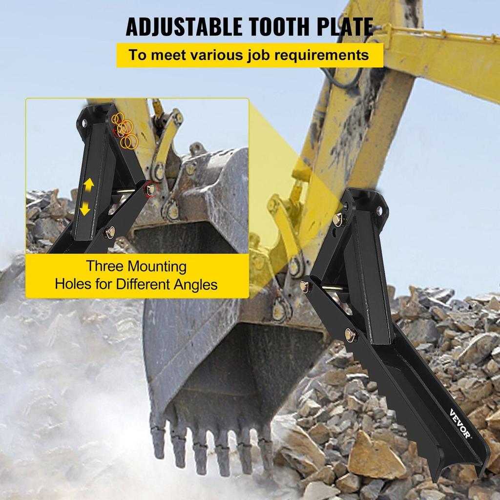 Backhoe Excavator Thumb Attachments, 36 Inch Adjustable Extreme Weld On Backhoe Thumb Hoe Clamp 1/2 Inch Teeth Thick Steel Plate 16MM Assembly Bolt-On