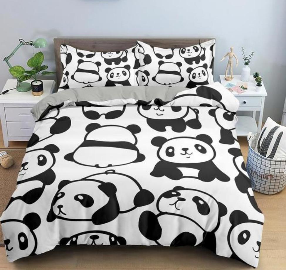 Cartoon Cute Panda Duvet Cover 3D Printed Bedding Set Children Gift Girls Single Large King Size 3-Piece Set with 2 Pillowcases