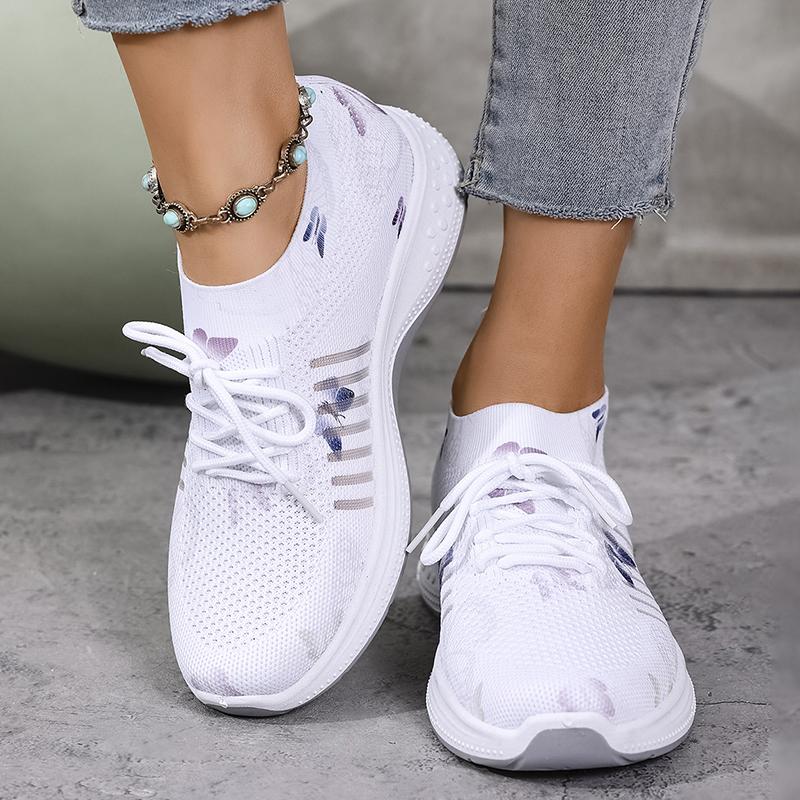 Fashion Fashion White Butterfly Print Platform Sneakers Women Breathable Knit Mesh Running Shoes Woman Non Slip Comfort Walking Shoes