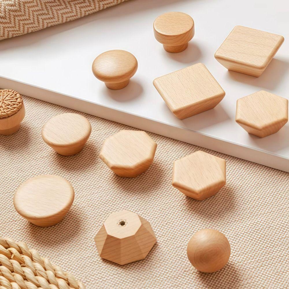 Nordic Style Cabinet Knob Handle Wooden Round Wardrobe Drawer Handles Square Solid Wood Lockers Knob Handle Cabinet Doors