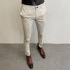 Men's Slim Fit Elastic Straight Leg Korean Style Cropped Business Casual Pants