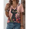 Camiseta casual de verano para mujer con cuello en V y manga corta, con estampado 3D de moda, adecuada para salir o para estar en casa