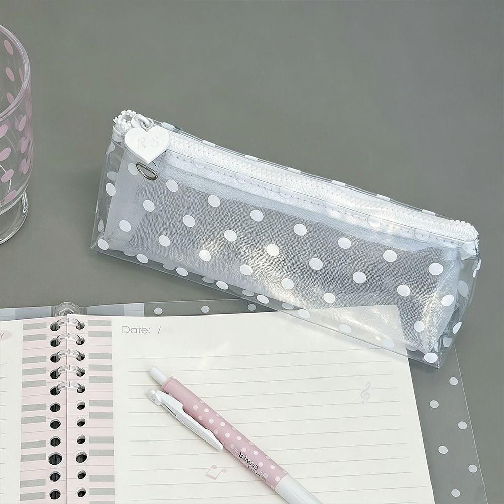 Polka Dot Print Pencil Case Detachable Pencil Pouch Portable Stationery Bag Students
