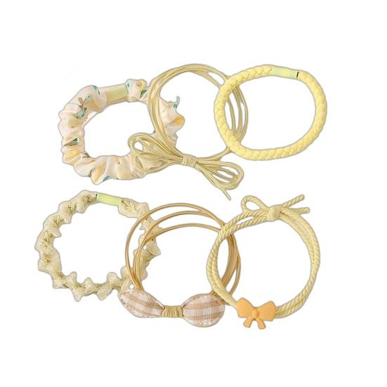 

6Pcs Hair Ropes Braided Design Faux Pearls Bow Decor Hair Ties Soft Fabric High Elasticity No Damage Hair Bands Ponytail Holder Hair жовтий