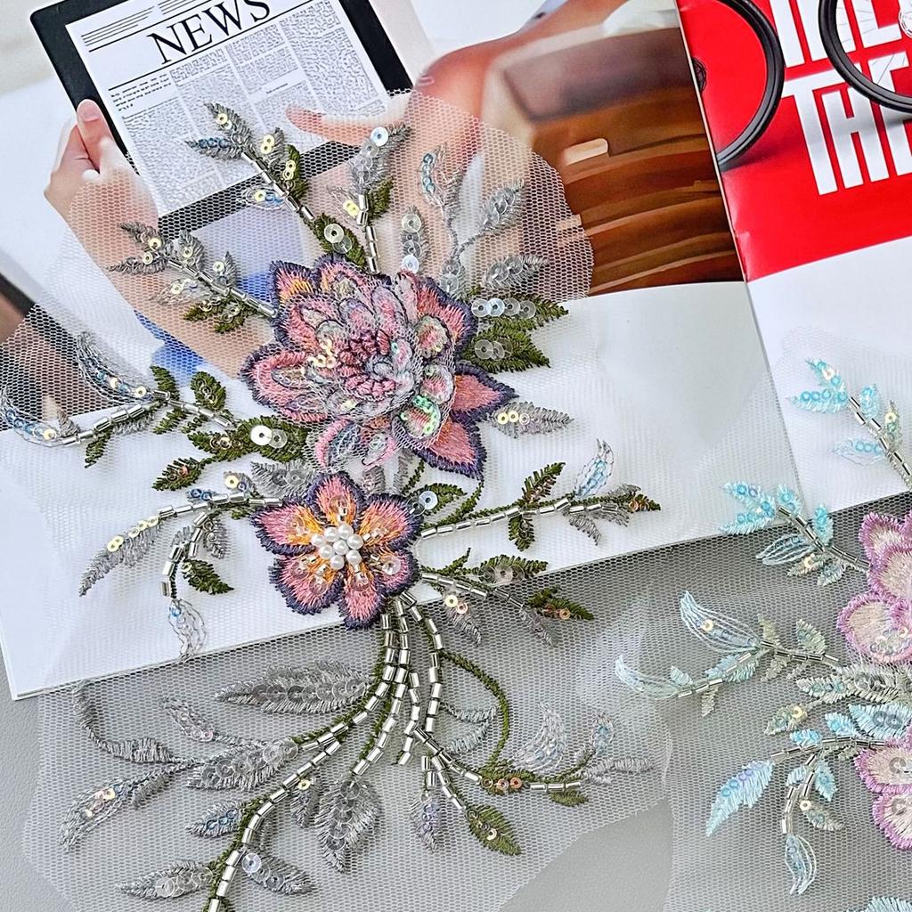 Three-Dimensional Sequins Flower Beads Mesh Embroidery Cloth Stickers Patch Stickers Clothes Decoration Accessories Handmade Diy Accessories