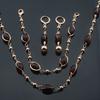 Women 14K Rose Gold Green Brown Bead Bracelet Necklace Earring Set Jewelry