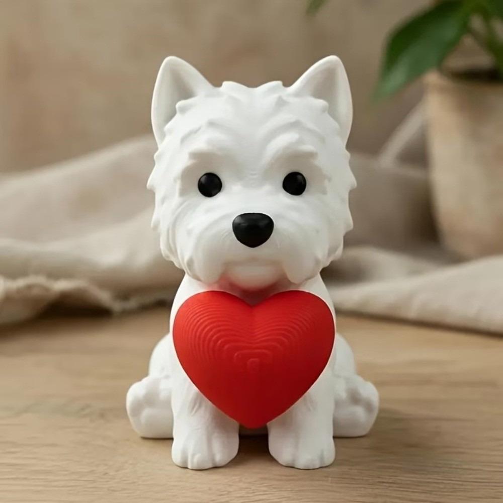 Mini Dog Ornament 3D Printed Animal Figurine Statue Crafts Heart Puppy Statue  Gift