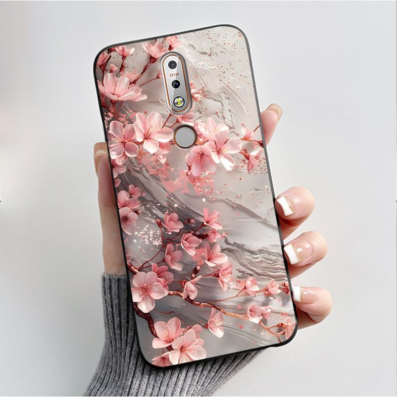 Printing Pattern Case For Nokia 7.1/Nokia 7 Plus Fundas Nokia7 Cover Soft Silicone Black Shell Cute Flower Cartoon Casing Coque