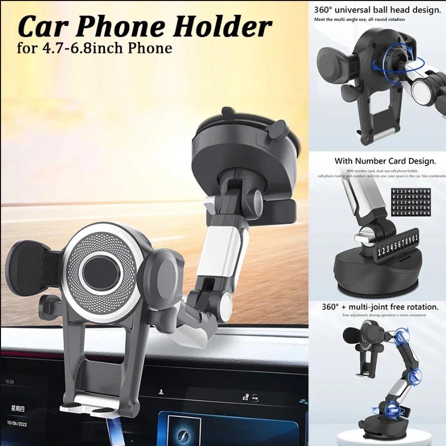Car Phone Stand Armor 360° Rotatable Dashboard Mobile Unit Support Bracket with Phone Number Plate for IPhone Auto Accessories