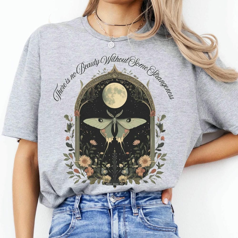 There is no Beauty Without Some Strangeness Edgar Allan Poe Unisex Tee Fantasy Funny Casual Daily Short Sleeve Shirt Streetwear