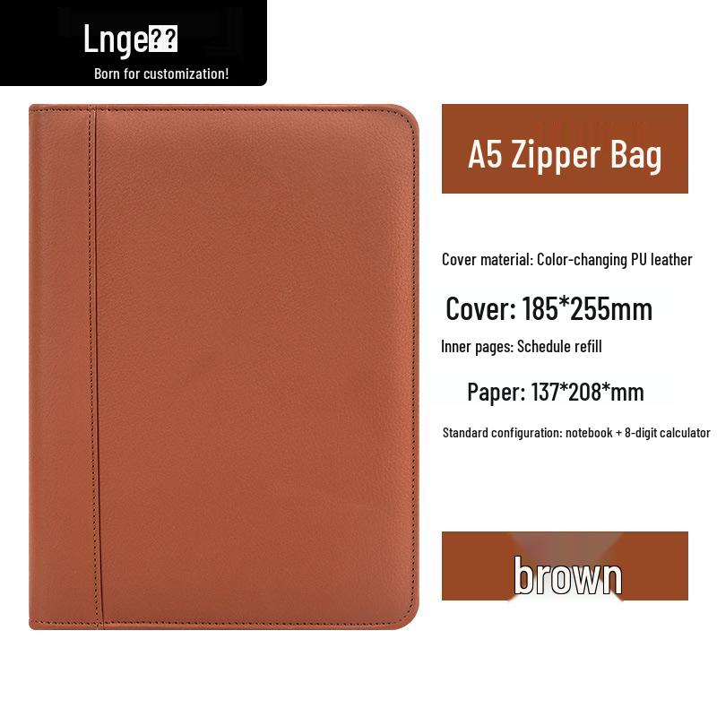 A5 Retro Leather Zipper Binder: Multifunctional Loose-leaf Notebook with Detachable A6 Section