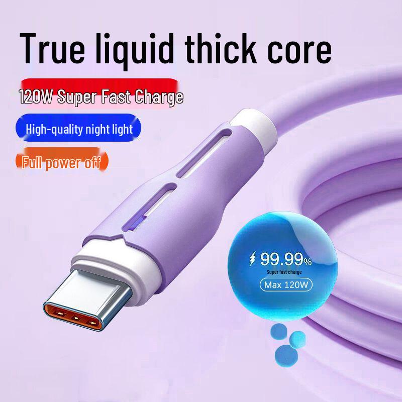 Silicone Luminous 120W 6A Super Fast Charging Cable, Flash Charge Compatible with Huawei Type-C Phones