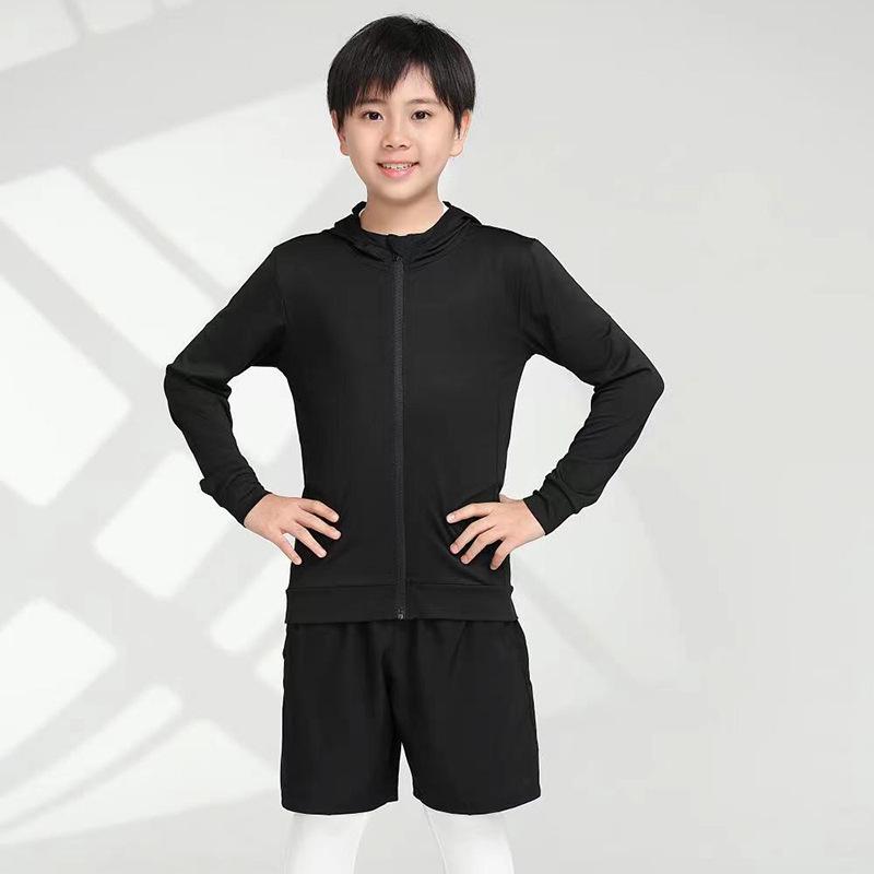 Men's and Children's Quick-Dry Black Hooded Running Suit - 2024 Spring/Autumn Collection