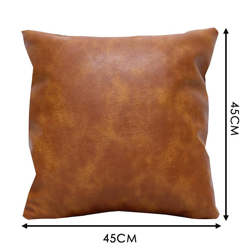 Husă de pernă lombară decorativă din piele ecologică maro coniac rezistentă la zgârieturi