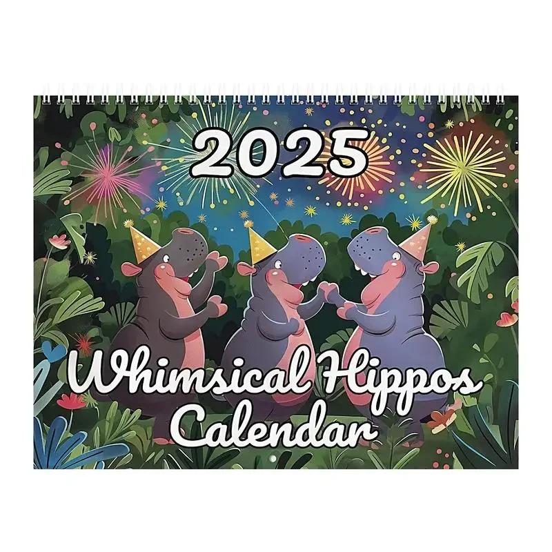 

Рождественский календарь с бегемотами 2025 года, подвесной ежедневный еженедельный ежемесячный планировщик, причудливый настенный календарь с бегемотами, домашний настольный календарь one size