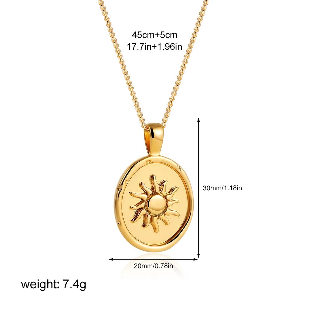 Ретро Водонепроницаемый Нержавеющая Сталь Солнце Луна Овальный Кулон Ожерелье для Женщин Модный 18K Позолоченный Полосатые Ожерелья Шарм Украшения