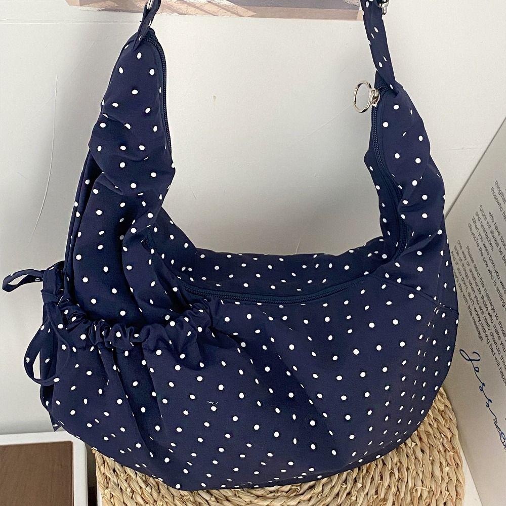 Korean Style Polka Dot Nylon Crossbody Bag Lightweight Ballet Style Pleated Shoulder Bag Prined Large Capacity