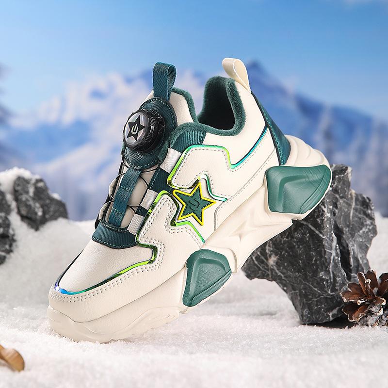 Children's Warm Sneakers 2025 Boys Fashion Rotating Button-up Shoes Medium Older Children's Girls Outdoor Running Shoes