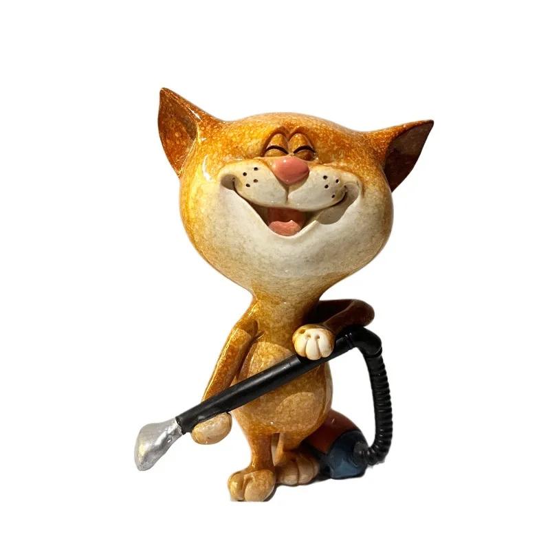 Cute Cat Figurine Cartoon Chef Cat Statue Resin Mender Kitten Figure Miniature Nordic Home Room Decoration Desktop Ornaments