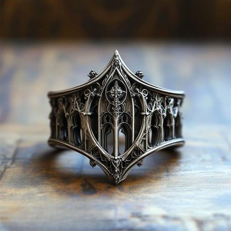 New Classical Gothic Vintage Ring, Fashion Creative Holiday Gift Castle Personality Ring