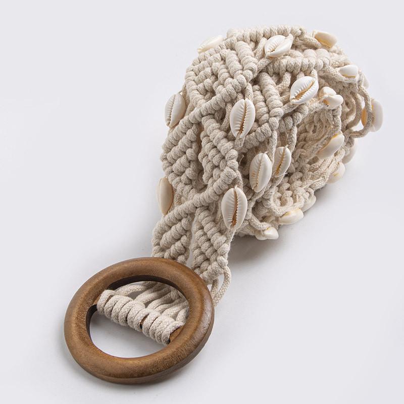 Ethnic Style Waist Belt Handmade Woven Fabric With Wooden Closure For Womens Daily Fashion