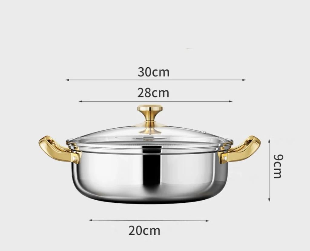 12 Inch Stainless Steel Nonstick Deep Frying Pan Hot Pot with Lid Soup Pot Wok Two Handle Hold PFOA Free, Dishwasher Oven Safe