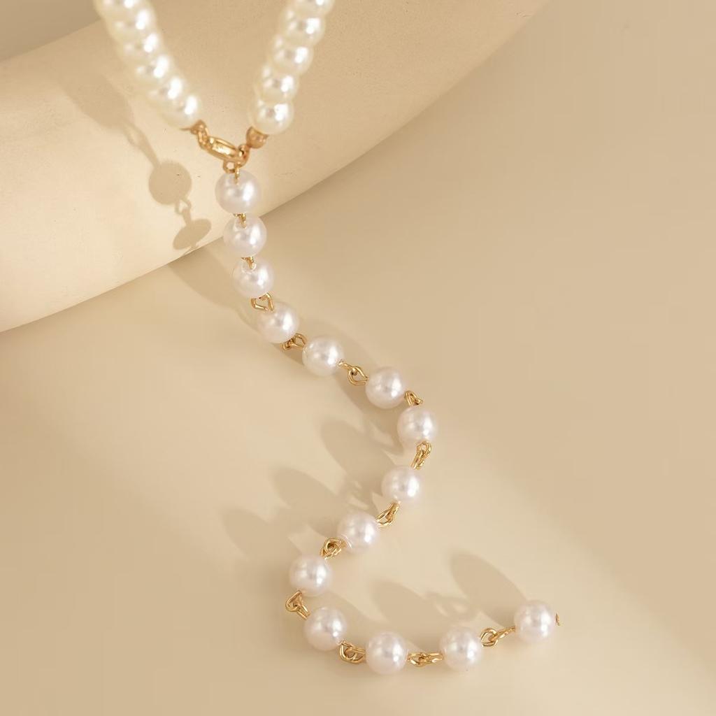 Collana Lunga con Nappe a Catena di Perle Finte per Donna Elegante Collana Girocollo con Perline Gioielli alla Moda per Accessori da Collo