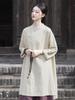 2026 Spring Women's Asymmetrical Cotton Linen Robe with Frog Buttons and Tie-Up Collar - Retro Chinese Zen Tea Wear