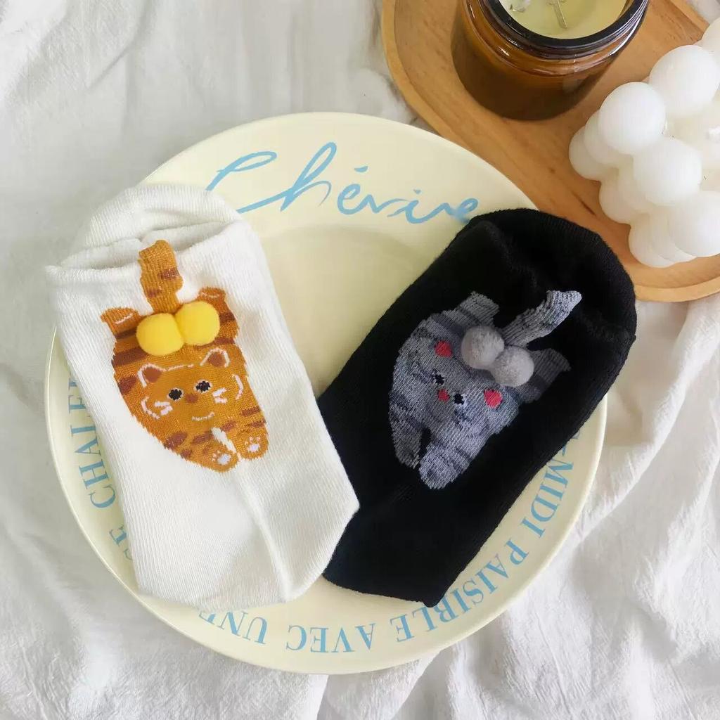 Cute Cat Egg Socks Funny Mid Calf Warm Socks for Women 3D Cat Design Winter Cozy Wear Christmas Novelty Sport Socks