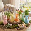 with Bow Easter Bunny Statue Plush Bunny Sculpture Flocked Rabbit Figures  Indoor Table