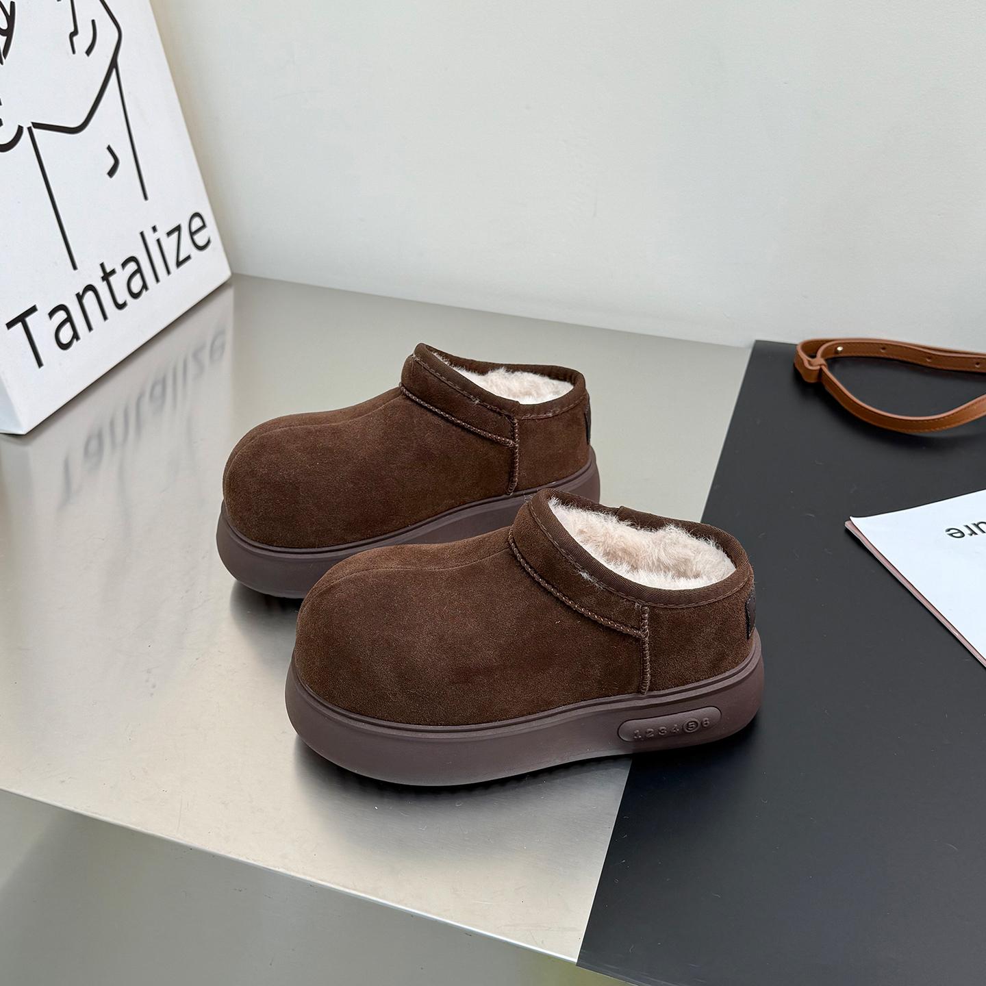 

Trendy big head version~ leather thick-soled low-top snow boots for women s 2025 winter new thickened warm cotton shoes short boots 39